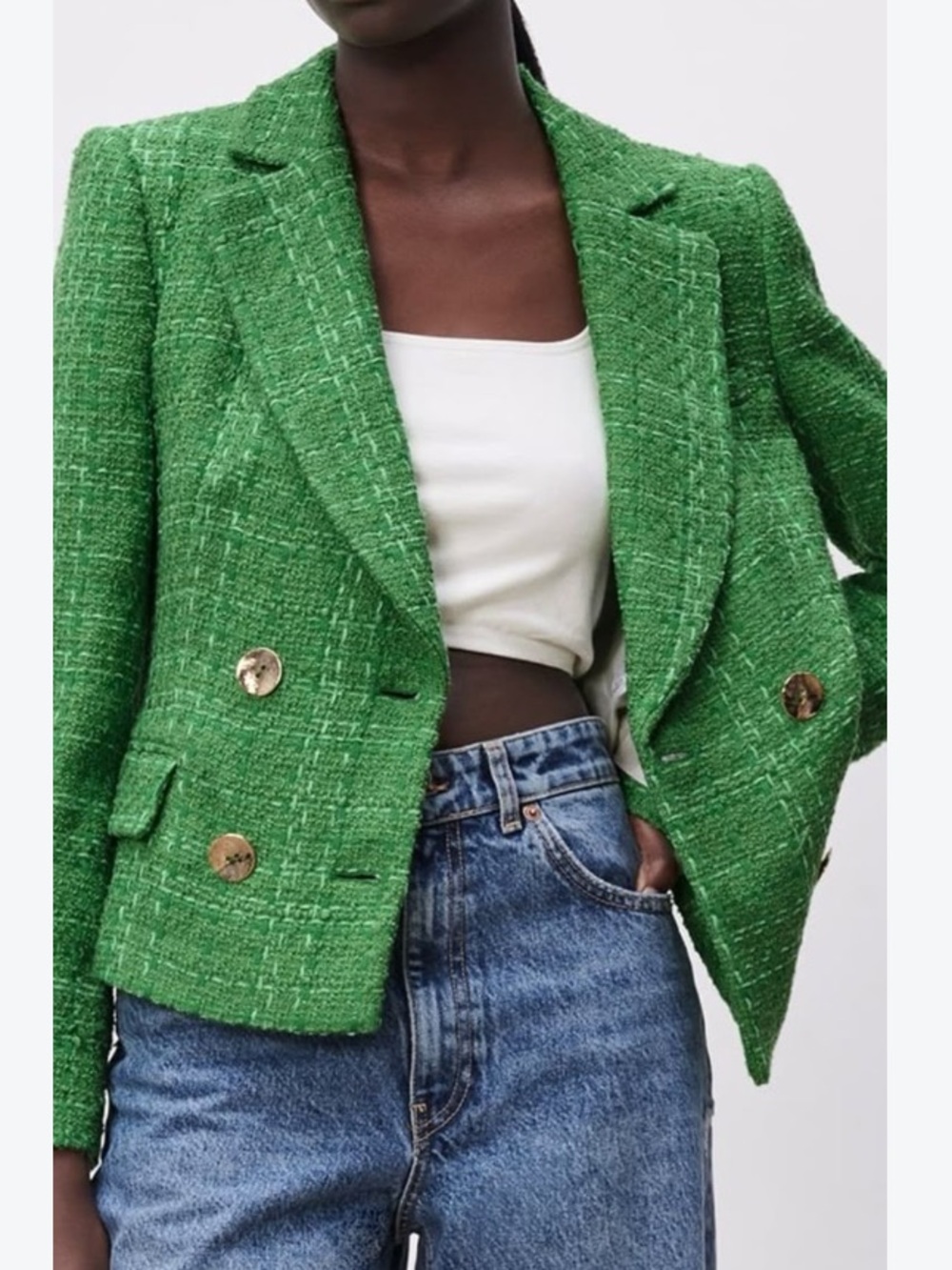 ZARA GREEN TEXTURED TWEED Cropped BLAZER  Kate Middleton SIZE M